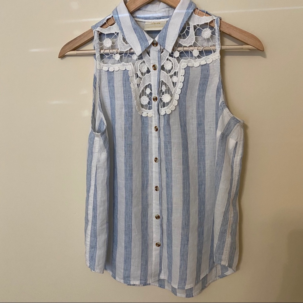 Anthropologie Maeve Striped Linen Collar Tank